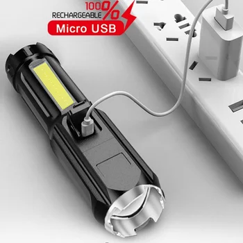 Prenosni Mini Svetilka USB Super Svetla COB Led Svetilko Prostem Kampiranje Lahka Svetilka z Vgrajeno Baterijo Rep Magnet Ribolov