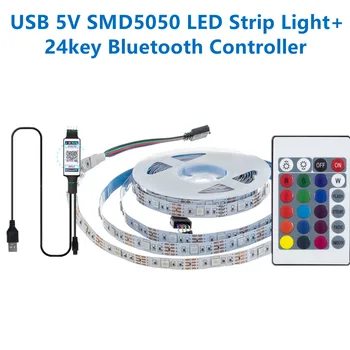 TV Osvetlitev LED Trakovi Luči USB RGB 5 SMD5050 Bluetooth 1M 2M 3M 4M 5M Prilagodljiv Žarnico, Trak Luces Diode Steno Počitnice Dekor